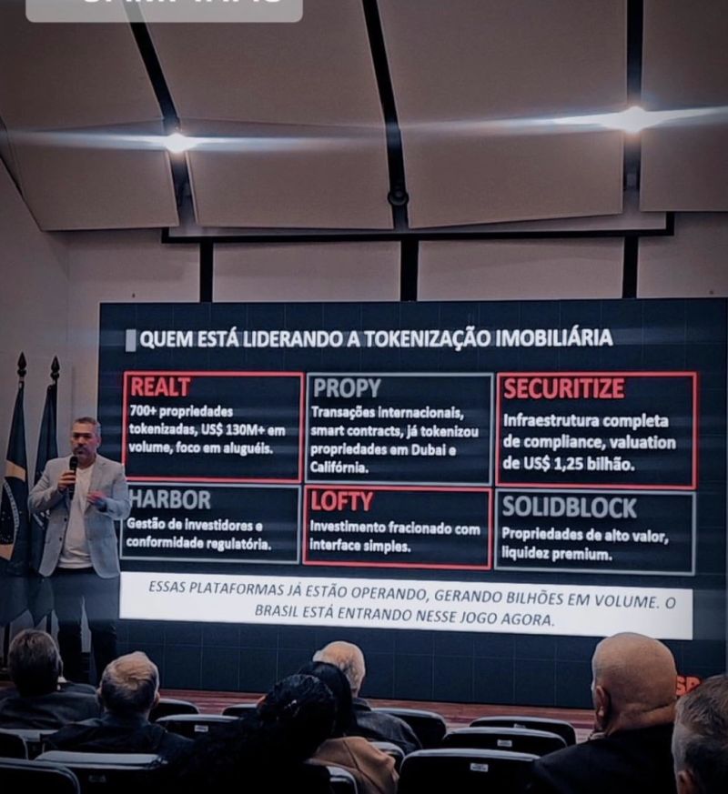 Paulo Carpegiani palestrando sobre tecnologia no mercado imobiliário